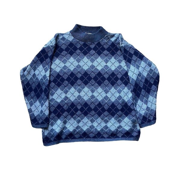 Vintage Separate Issue Men's Medium Blue Argyle Pullover Sweater - Picture 2 of 4